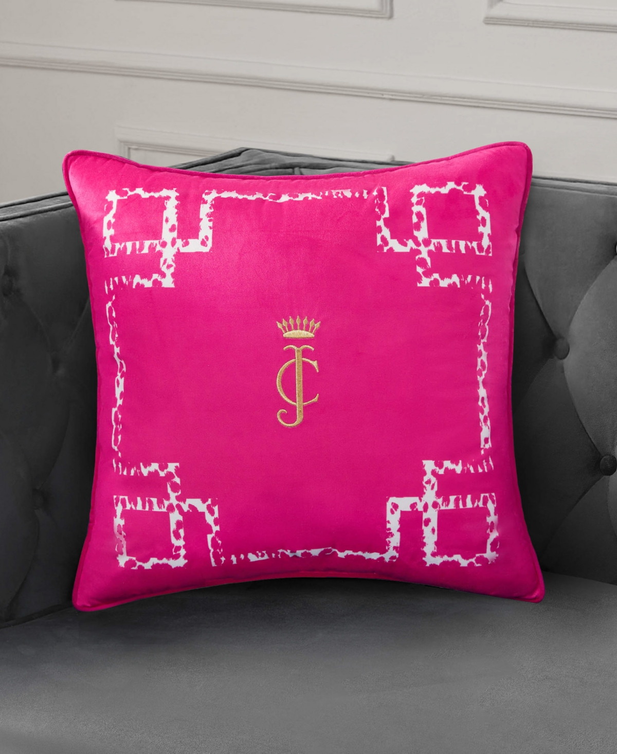 Juicy Couture Lattice Embroidered Velvet Decorative Pillow, 20" X 20"