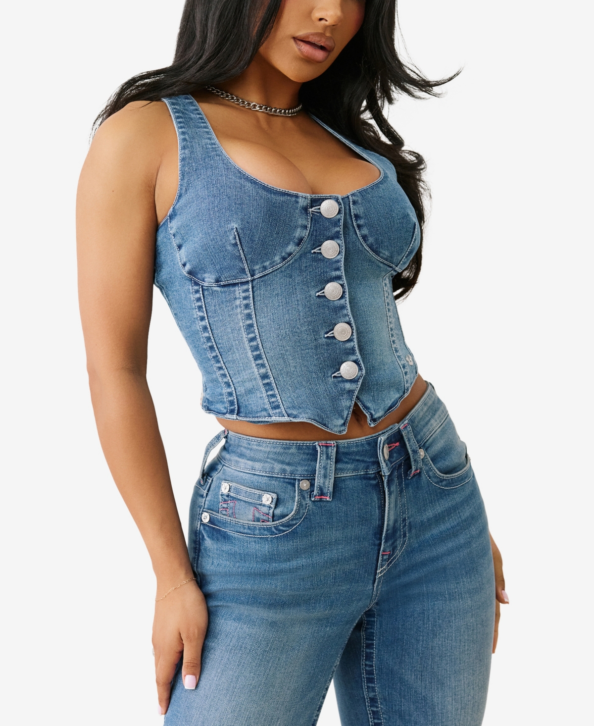 TRUE RELIGION WOMEN'S SCOOP NECK DENIM TOP 