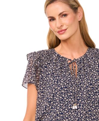 Women's Tie-Neck Ruffle-Sleeve Blouse