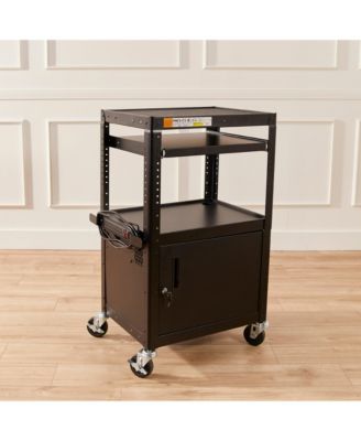 AV Presentation Cart Stand with Storage Box, Black, 1
