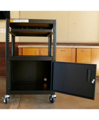 AV Presentation Cart Stand with Storage Box, Black, 1