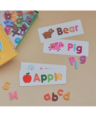 Hattung Magnetic Alphabet Set Extra-Thick, Multicolor Letters with Matching Flashcards - Safe, Non-Toxic Foam for Early Learning, Spelling, Vocabulary