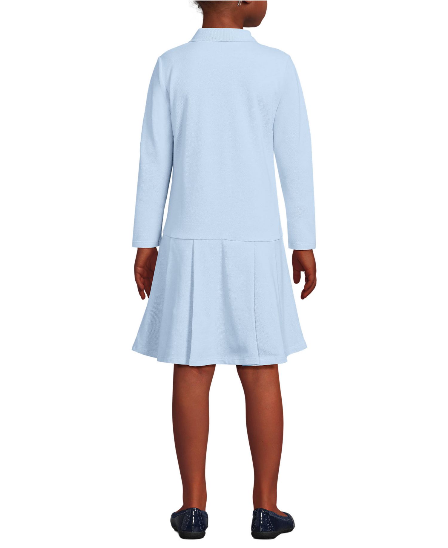Big Girls Long Sleeve Mesh Pleated Polo Dress