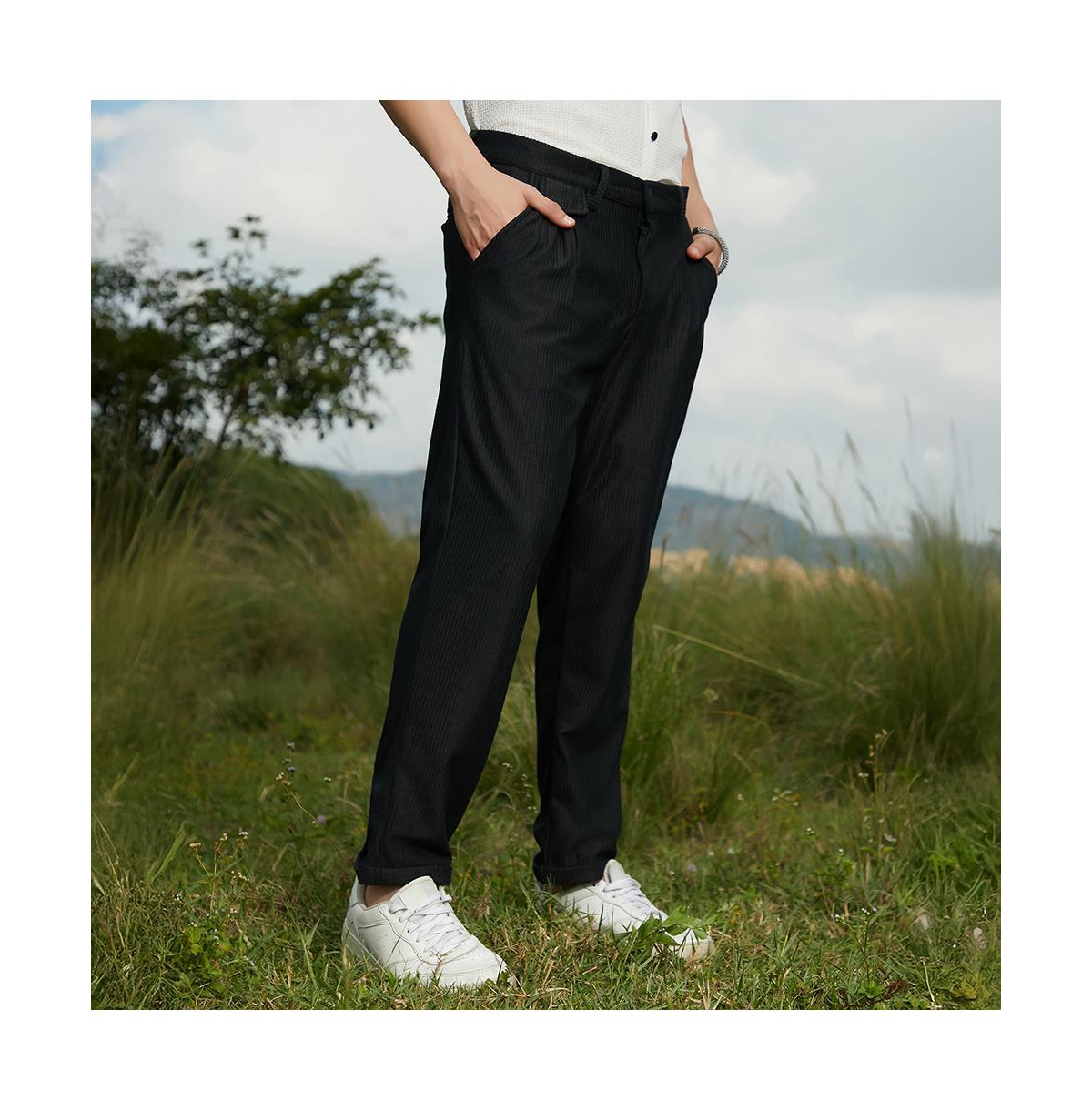 Campus Sutra Men's Midnight Black Corduroy Tailored Trousers