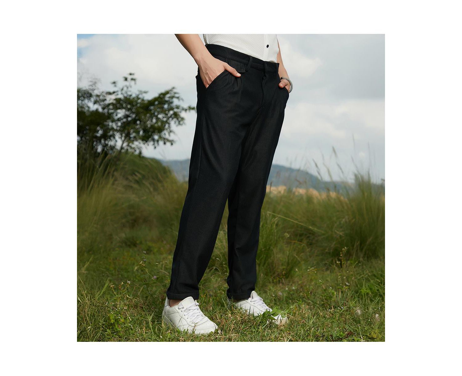 Men's Midnight Black Corduroy Tailored Trousers