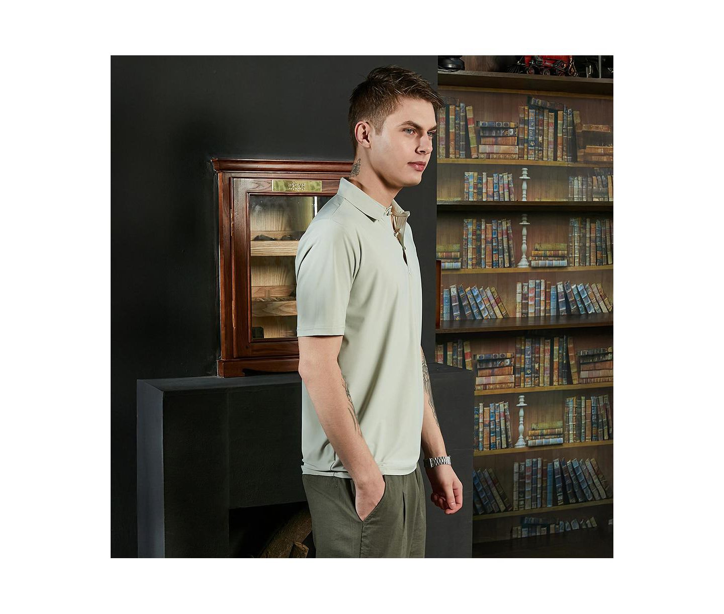 Мужская футболка Cahoot Campus Sutra Sage Green Seamless Solid Polo, цвет: Зелёный — фото 4