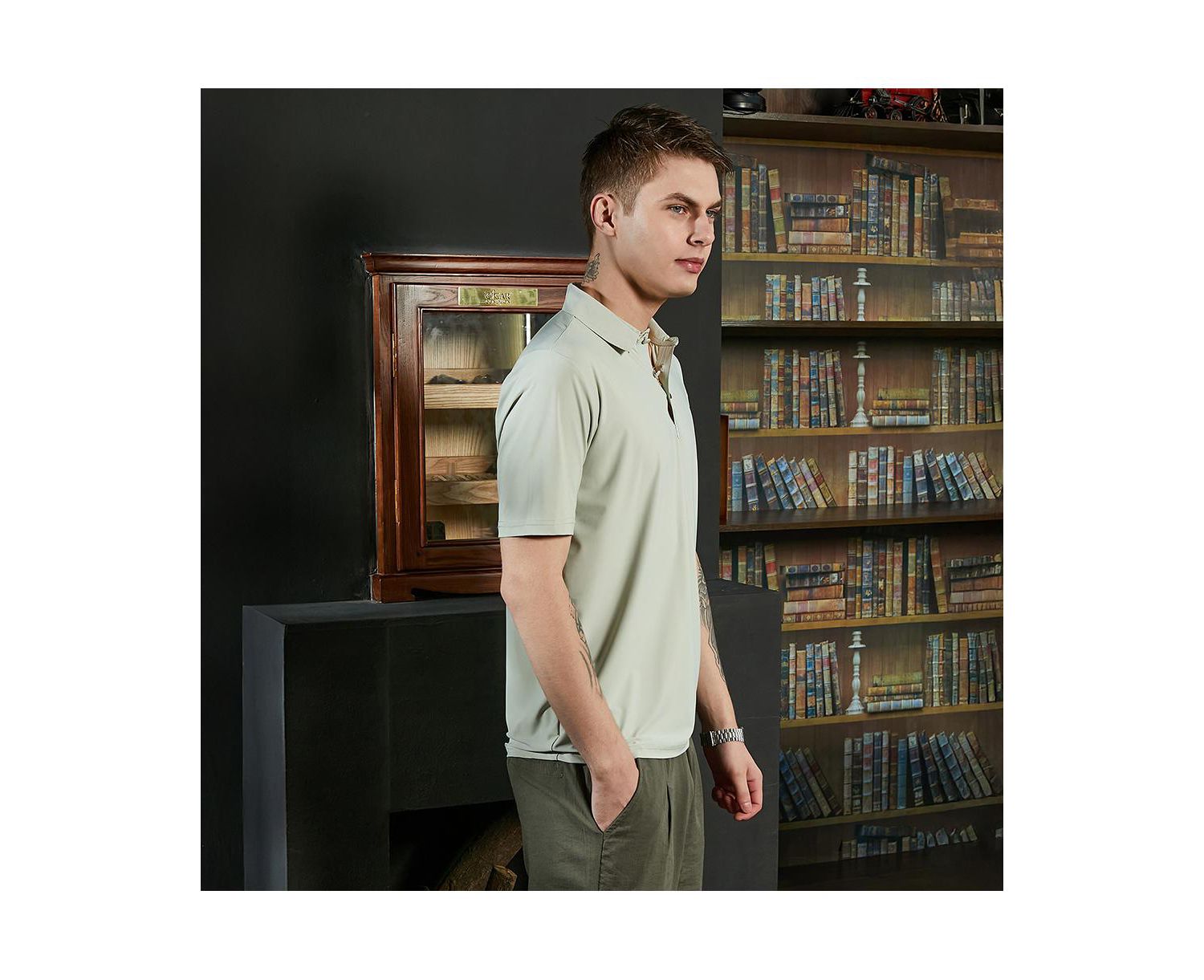 Men's Sage Green Seamless Solid Polo T-Shirt
