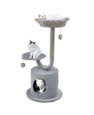 42 Inch Tall Cat Tower with Curved Metal Supporting Frame for Large and Small Cats
