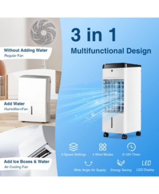 3-in-1 Air Cooler, Quiet Fan w/ Remote, 70° Oscillation, Timer, 3 Speeds, 2 Ice Boxes – Portable for Home/Office
