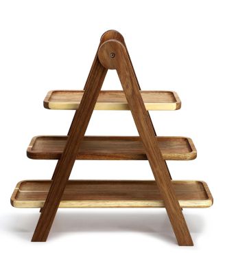 Acacia Wood 3 Tiered Rectangular Ladder Tray Set