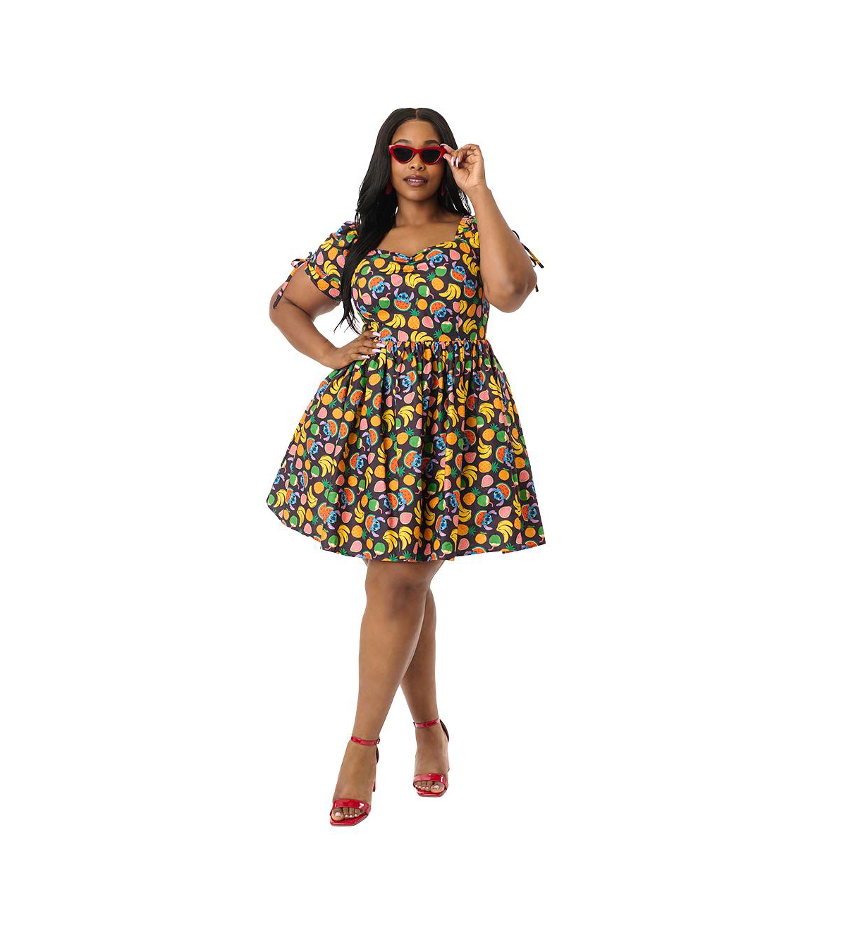 Plus Size 1950s Short Sleeve Sweetheart Dakota Flare Dress - Black fruit lilo