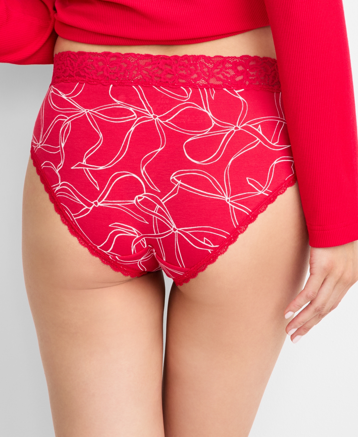 State Of Day Women's Cotton Blend Lace-trim Hipster Underwear, Created For Macy's In Red