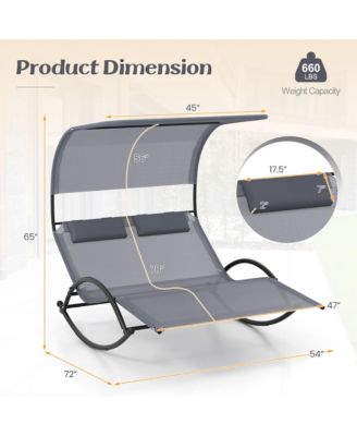 Outdoor Double Chaise Rocker Rocking Daybed Sun Lounger w/ Sun Shade Canopy