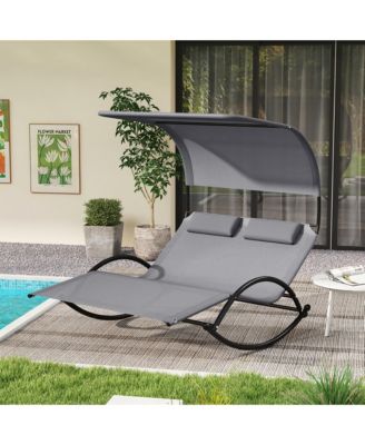 Outdoor Double Chaise Rocker Rocking Daybed Sun Lounger w/ Sun Shade Canopy