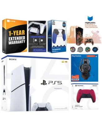 Playstation 5 Slim Disc with Extra Chroma Indigo Controller, Plantronics Headset, Trigger Stop Kit, Charge Dock and MightySkins Decal Voucher + 1