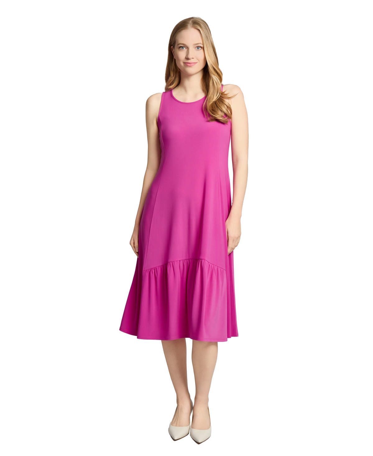 Jones New York Petite Crew Neck Tank Dress With Ruffle Hem