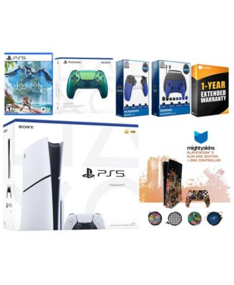 Playstation 5 Slim Disc with Horizon Forbidden West, Extra Gray Camo Controller, Gamer Kit, Trigger Kit and MightySkins Decal Voucher + 1 Year CP