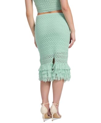 Women's Pointelle Fringed-Hem Midi Skirt