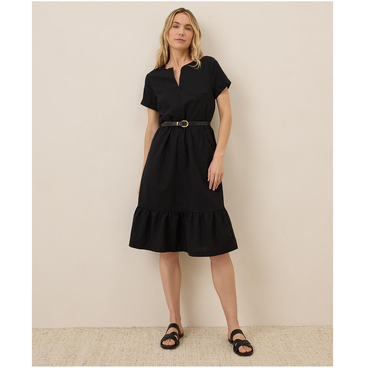 Women's Organic Cotton Canopy Linen Blend Notch Neck Dress - Hermosa stripe