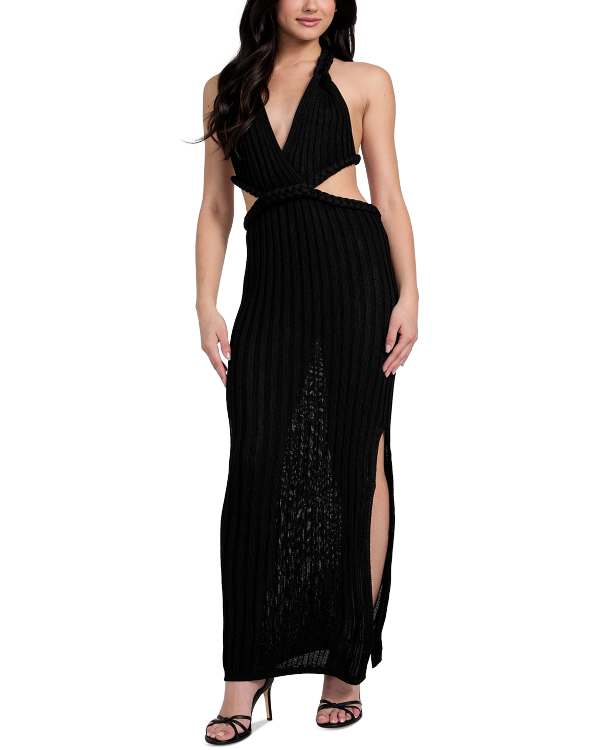 Women's Surplice Sleeveless Ribbed Knit Dress - Jet Black A996