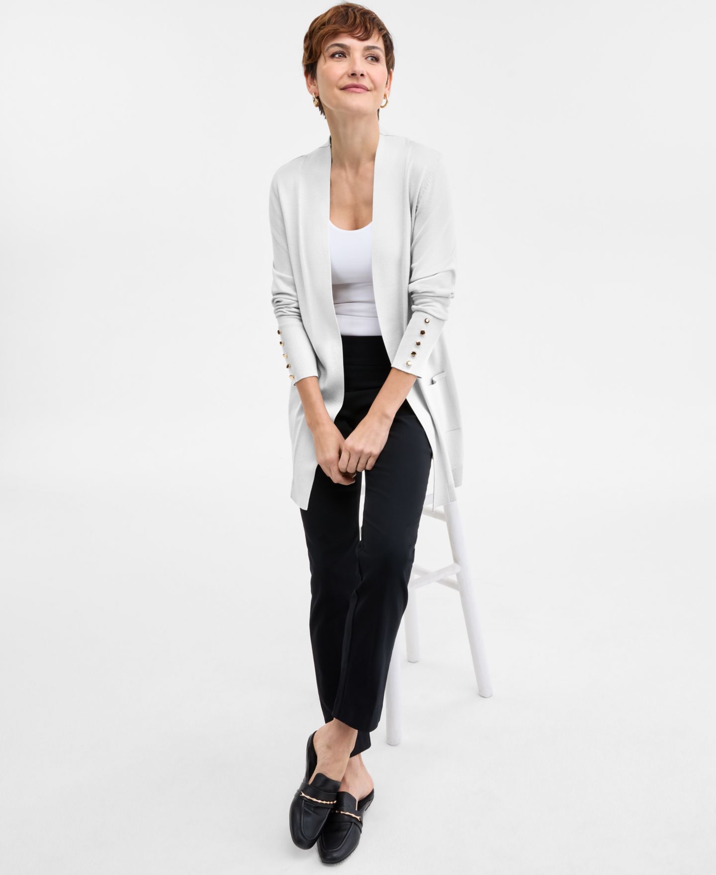 Женский кардиган JM Collection Button-Sleeve Flyaway, цвет: Яркий белый — фото 2