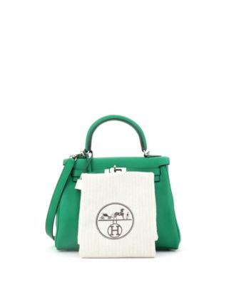 Pre-Owned Hermes Kelly 25 Handbag Green Swift with Palladium Hardware
