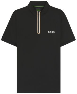 Мужская футболка из стрейч-сетки Boss by Hugo Boss из джерси с застежкой-молнией на шее