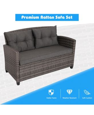 4PC Rattan Patio Conversation Set Cushioned Outdoor Furniture Set