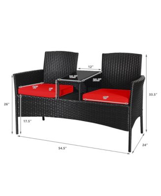 Rattan Wicker Patio Conversation Set w/ Table Red Cushion