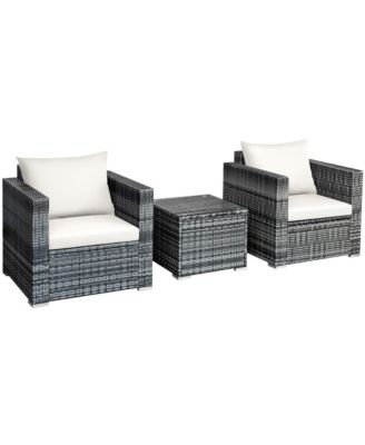 3PCS Rattan Patio Conversation Furniture Set Outdoor Yard w/ Cushion