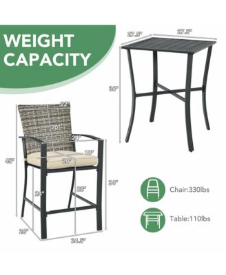 3PCS Patio Metal Bar Set Outdoor Conversation Furniture Set w/ Cushions