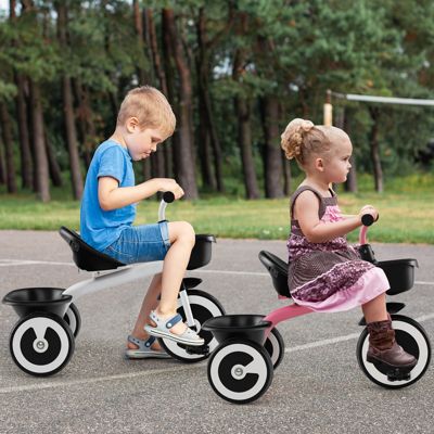 Slickblue Toddler Tricycle with Adjustable Seat and Storage Baskets for 1.5-5 Years Old