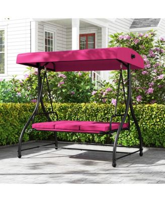 Converting Patio Swing Chair Porch Swing Bed with Adjustable Canopy & Thickened Cushion