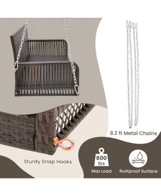 Wicker Outdoor Porch Swing 800 LBS Capacity Outdoor Swing Bench w/ Hanging Chains