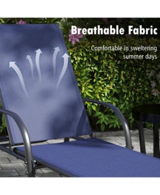 2 PCS Lounge Chair Chaise Adjustable Reclining Armrest Patio