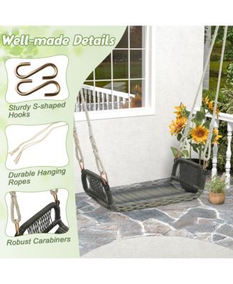 1-Person Rattan Porch Swing Single Swing Chair Bench w/ Hanging Hemp Ropes Outdoor