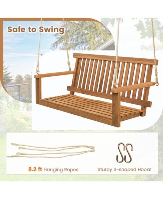 2-Person Acacia Wood Outdoor Porch Swing Patio Hanging Bench Chair Natural