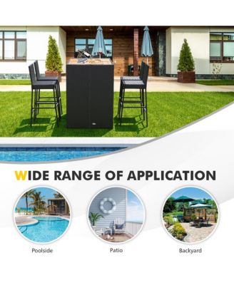 5-Piece Patio Rattan Bar Set Outdoor Wicker Set w/ Bar Height Table & 4 Bar Stools
