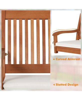 2-Seat Patio Hanging Wooden Porch Swing Bench w/ Cushion & Hanging Ropes