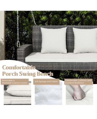 2-Person Patio Hanging Porch Swing Rattan 800LBS Swing Bench w/ Cushions