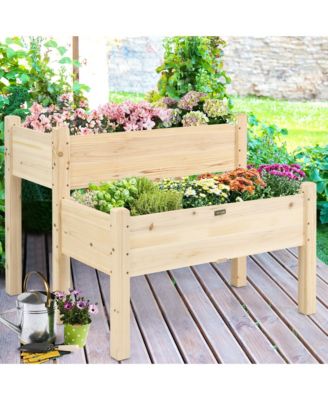 2 Tier Wooden Raised Garden Bed Elevated Planter Box w/Legs Drain Holes