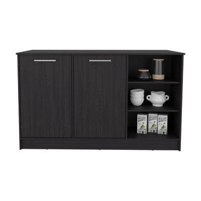 Mars Kitchen Island Two Cabinets, Three Open Shelves, Black Wengue