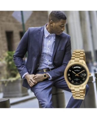 Men's 40mm Black Face Fluted Bezel Gold Bracelet Watch