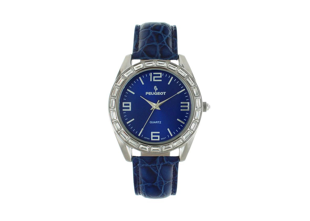 Women's 40mm Blue Boyfriend Watch with Baguette Crystals