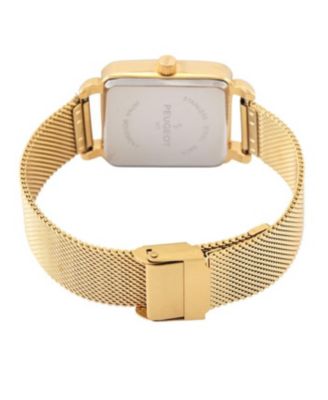 Женские часы Peugeot с квадратным платьем из 14-каратного золота размером 35x30 мм и сетчатым ремешком