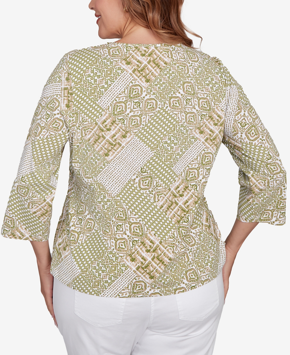 Hearts Of Palm Plus Size Embellished Printed Stretch Jersey Top