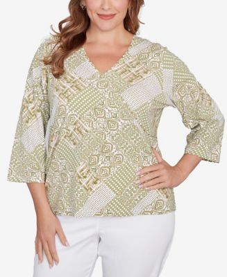 売れ筋商品|||ジェイエムコレクション カットソー トップス レディース Plus Size Printed Embellished Top, Exclusively at Macy's Palm Frond HEARTS OF PALM Plus Size Embellished Printed Stretch Jersey