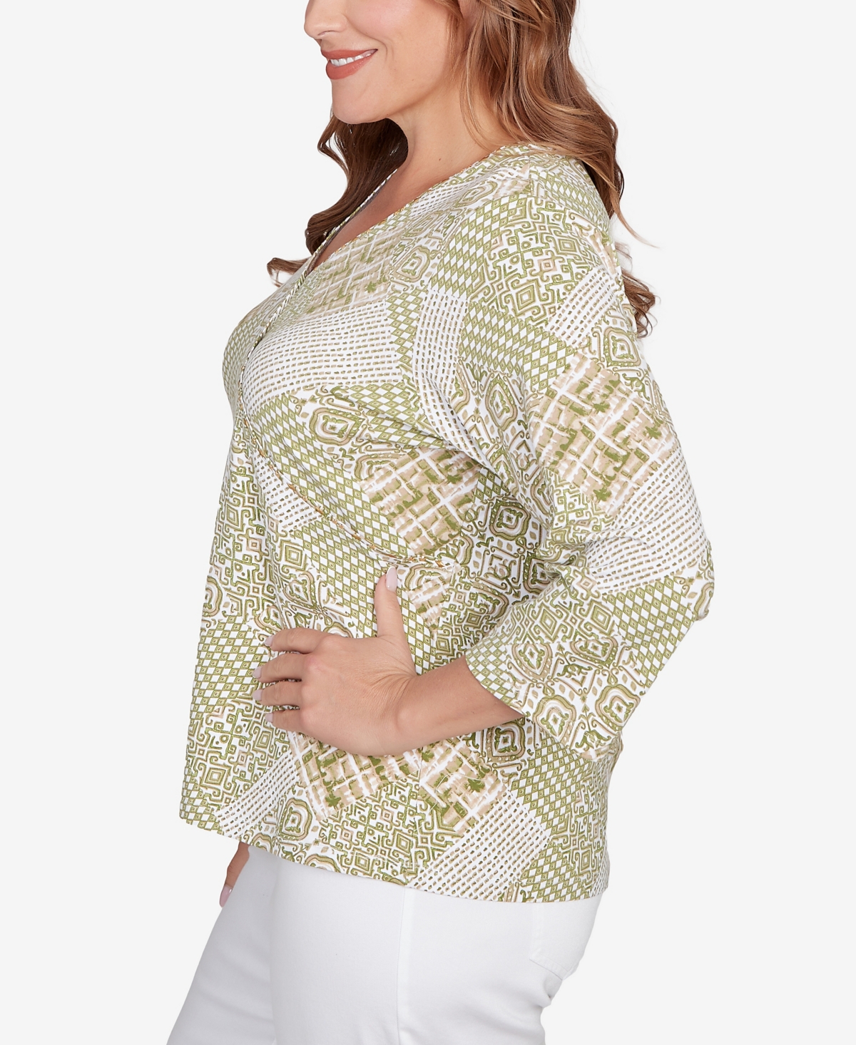 Hearts Of Palm Plus Size Embellished Printed Stretch Jersey Top