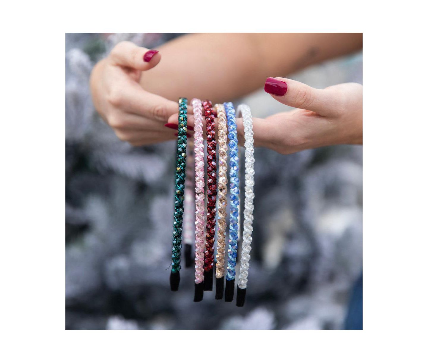 Женские аксессуары Headbands of Hope Thin Beaded Headband Set - Red + Green, цвет: Красный зелёный — фото 11