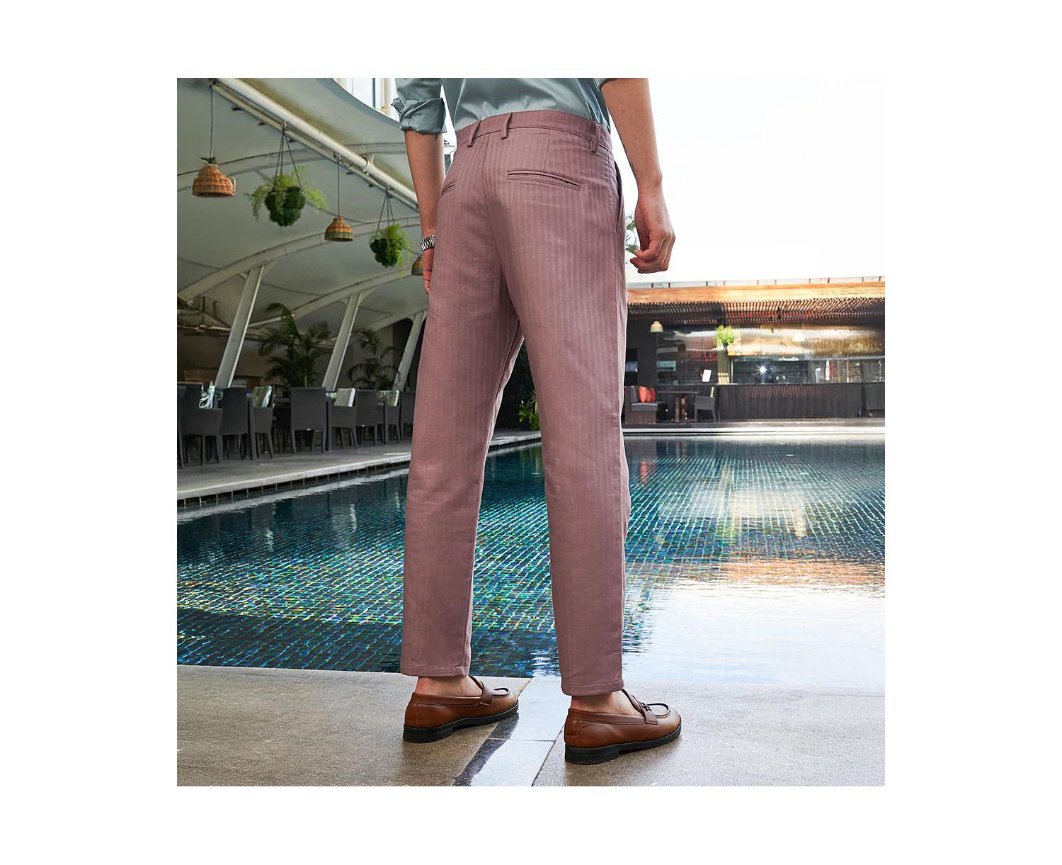 Men's Nude Pink Striped Tailored Trousers